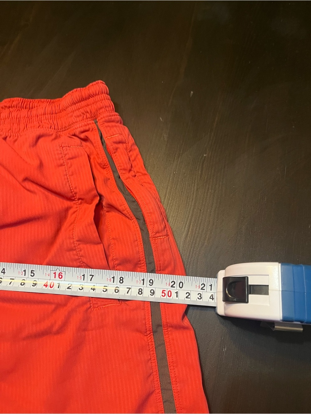 lululemon athletica Coral Red Athletic Shorts with Gray Side Stripe - Picture 6 of 8